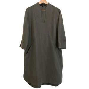 HILTON HOLLIS 3/4 Sleeve Shift Dress Shirttail Knee Length Designer Size L Green